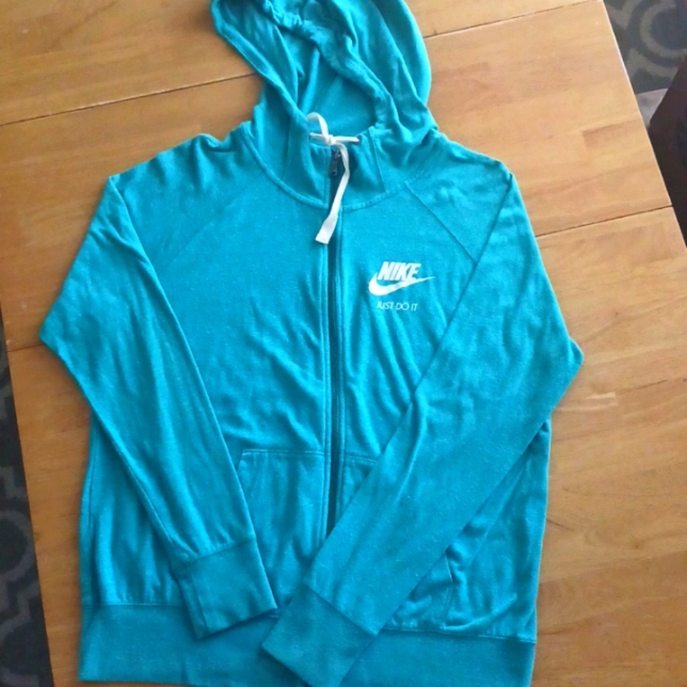 Nike Distressed Hoodie. Turquoise Teal Green. Thin Material.  Ladies L